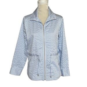 Chico’s women’s ripple gingham anorak jacket size 1 (M) fairview blue seersucker